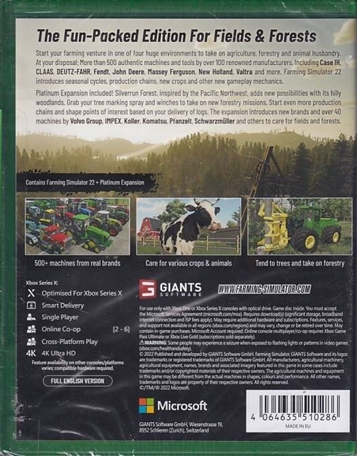 Farming Simulator 22 Platinum Edition - i Folie - XBOX Series X (AA Grade) (Genbrug)